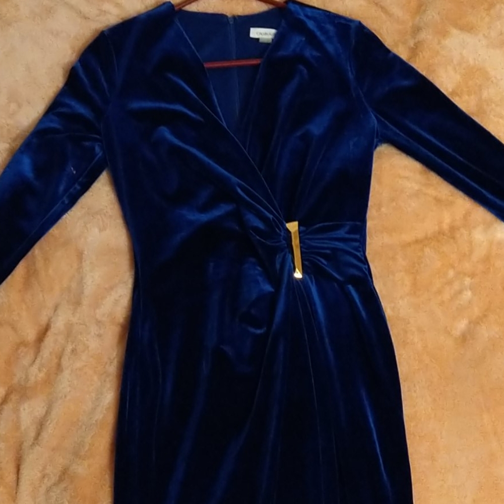 Blue velvet wrap dress